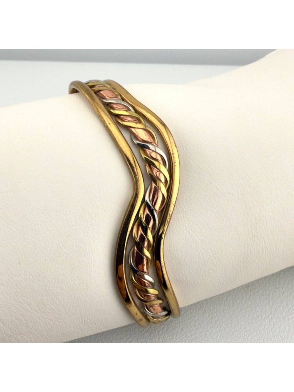 Vintage Sergio Lub California Handmade Brass Wave Twist Cuff Bracelet